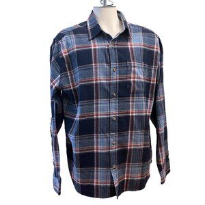 Eddie Bauer Button Up Flannel Shirt Men's Size XXL Lt Blue & Navy Cotton